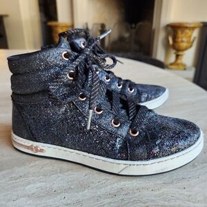 Skechers Shoutouts Black Rosegold Glitter Glams High Top Sneakers Girls US 3